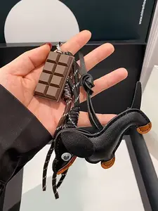 Dachshund Chocolate Woven Rope Pendant: Dachshund-Shaped, Chocolate Decoration, Vintage Cute Style, Keychain Accessory Suitable For Bags/Keys, A Fashionable Accessory For Everyday Commuting And Dates