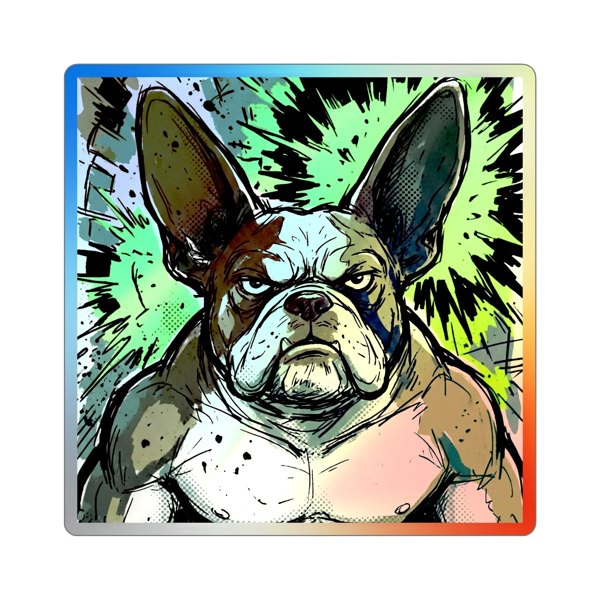 The Bossy Frenchie Holographic Sticker | French Bulldog Comic Dog Art