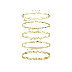 Chesky Copper Bracelets for Women Waterproof, Jewelry Sets for Women Trendy Thin Dainty Stackable Cuban Link Paperclip Chain Bracelet Pack Fashion Accessories Gifts for Womens