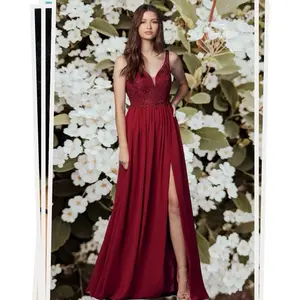 Y299 Sleeveless Beaded Lace Applique Bodice A-Line Gown Flowy Elegant Formal