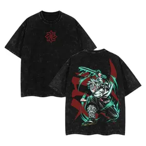 Demon Slayer Sanemi Shinazugawa "Wind Hashira" Anime Streetwear Oversized Acid Washed Cotton Graphic T-Shirt Menswear Top