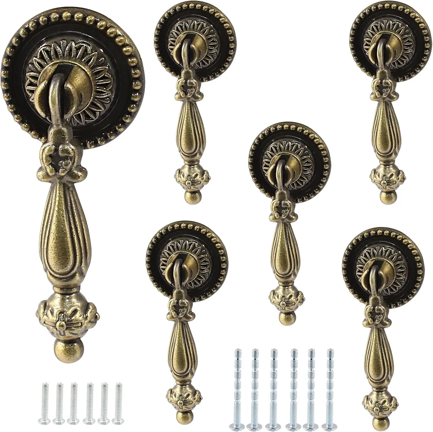 6PCS Antique Style Tear Drop Pulls - Vintage Cabinet Decorative Pull Handle Knob for Drawer, Dresr, Wardrobe - Bronze