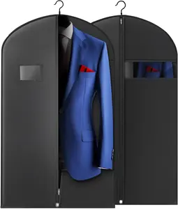Garment Bags for Travel, Garment Bags for Hanging Clothes with Zipper and Visible Transparent Window, 2 Pack