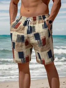 Men's Breathable Quick-Dry Geometric Colorblock Shorts, Lightweight Fabric, Sweat-Resistant, Ideal for Commuting and Outdoor Walks, Casual Bottoms, Casual Comfy Shorts, Casual Drawstring Shorts
