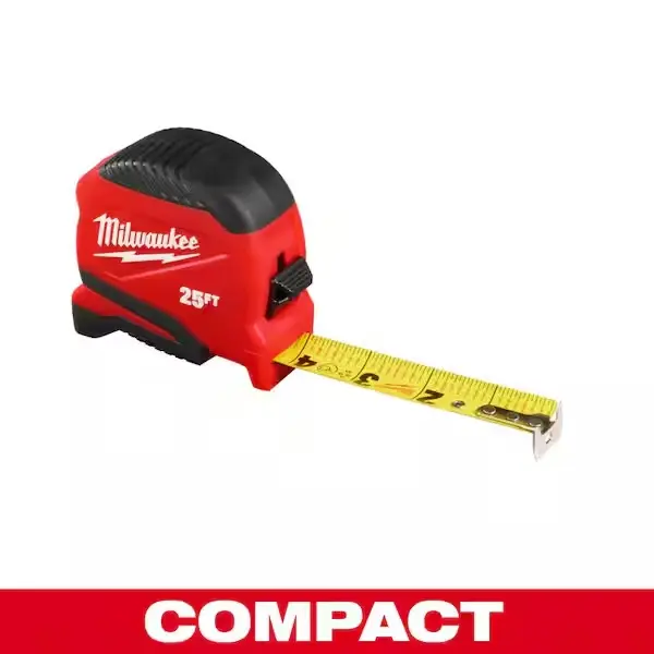 Milwaukee 25FT Compact Tape Measure - Red & Black Design, 25 Feet Length, Ideal for Precision Measurements