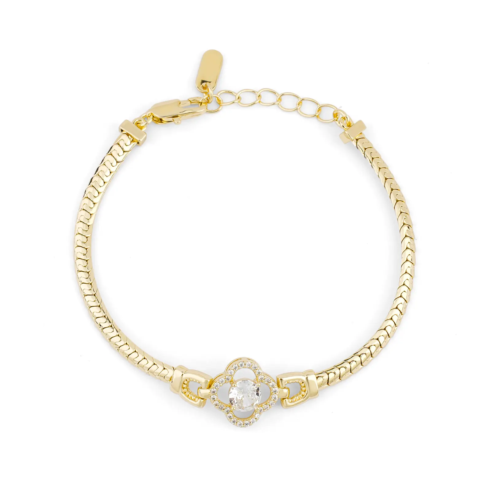 MEIITRUE 14K Gold Plated Snake Chain Bracelet for Women, Lucky Clover Zirconia Bracelet, Hypoallergenic Fashion Jewelry Gift for Girls