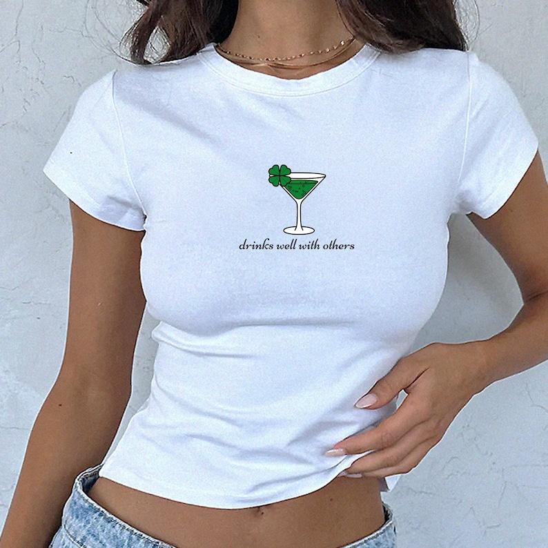 Leprechaun Martini Cocktail Vintage St. Paddy's Day Y2K Baby Tee, Clover Baby Tee, Shamrock Baby Tee, Funny Saint Patricks Day, baby tee S55