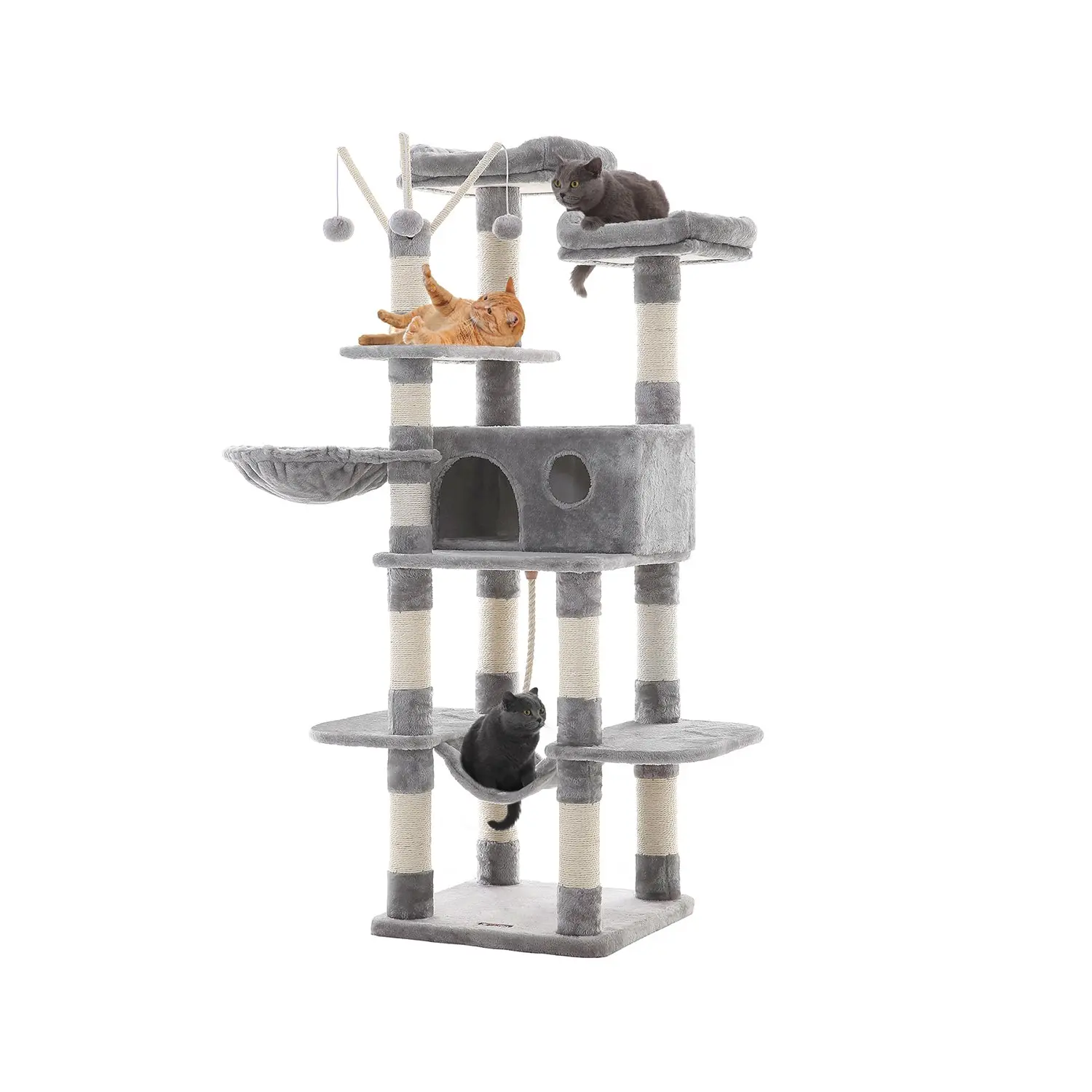 Feandrea Cat Tree Activity Center with Hammock, Pet Scratching Post Furniture for Cats