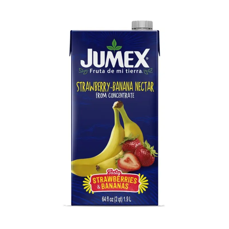Jumex Strawberry Banana Nectar Nutritional Fruit Juice - 2-Pack 64oz Bottles, Refreshing Sweet Tropical Beverage, Natural Flavor, Real Fruits, Cholesterol Free, Ambient Pantry Grocery Bulk Wholesale Supplies for All Ages, Contains Fruit
