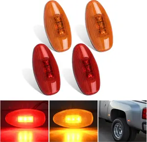 Nilight Fender Side Marker Lights, 4 PCS 3-LED Red Amber Front Rear Clearance Lights, Truck Accessories for 2001-2014 Chevy Silverado GMC Sierra 1500 2500HD 3500HD Dual Wheeler Trucks