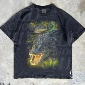 Alligator Vintage 90s Graphic Comfort Colors T-Shirt, Retro Crocodile Nature Faded Tee, Y2K Black Washed Unisex Shirt 01S