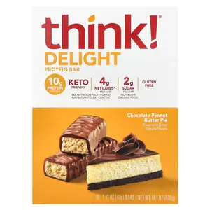 Think ! Delight Protein Bar, Chocolate Peanut Butter Pie , 10 Bars, 1.41 oz (40 g) Each