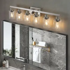 37" Modern 6-Light Bathroom Vanity Light Fixture - Brushed Nickel Finish with Clear Glass Shades, Perfect for Bathroom, Vanity, and Dressing Area Lighting (No Bulbs)