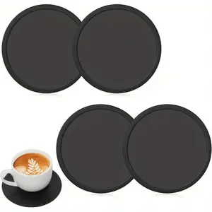 2/4pcs Non-Slip Silicone Drink Coasters - Large Black Cup Coaster Set for Outdoor & Indoor Drinks - Anti Stain & Heat Resistant - Cup Table Pads - Cup Place Mat - Drink Coasters Plain Kitchen Coasters
