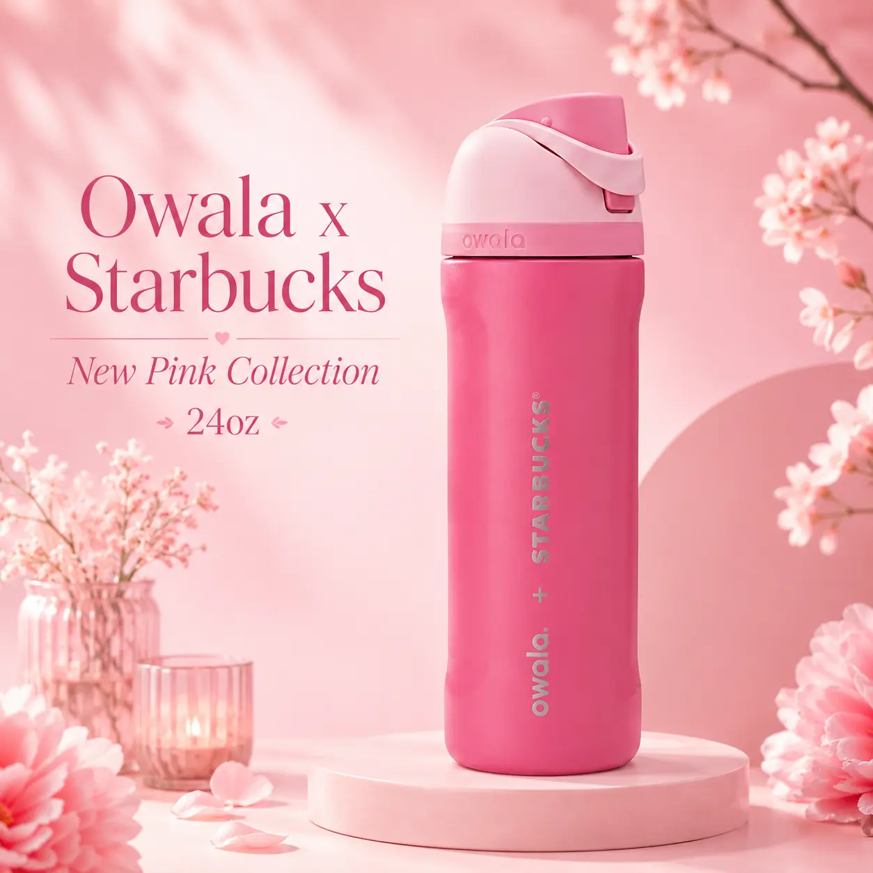 Owala 24oz FreeSip Pink Insulated Stainless Steel Water Bottle (Collab with Starbucks), Kitchenware Drinkware Tumbler