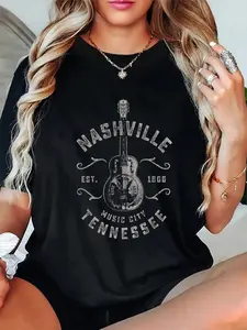 100% Cotton Casual Tshirt Nashville Music City USA Vintage T-Shirt