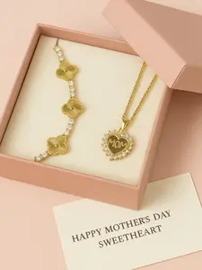 Aurora & Clover Gift Set – MOM Necklace + Tennis Bracelet | Elegant Mother’s Day Jewelry