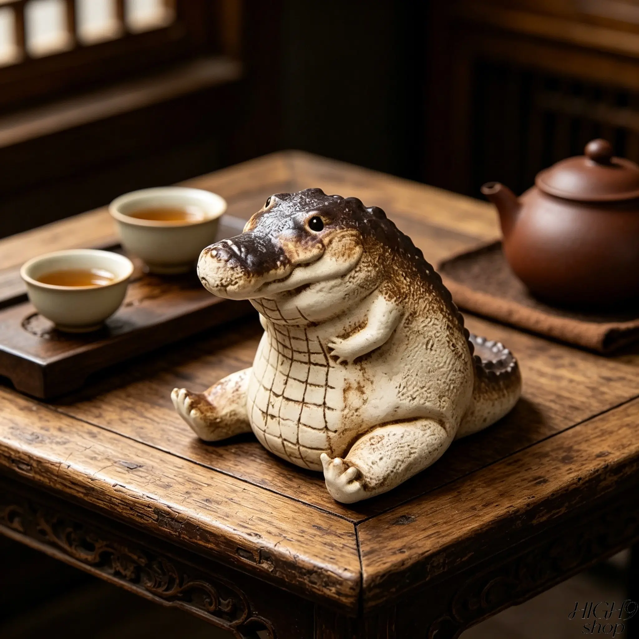 Cute Baby Crocodile Shaped Tea Pet & Tea Cup Decoration, Handmade Tea Ceremony Ornament, Prosperity Tea Table Decor Gift for Tea Enthusiasts Home Office