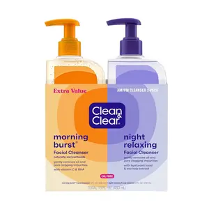 Clean & Clear 2-Pack Oil-Free Facial Cleansers with Citrus Scent, Morning Burst and Night Relaxing, 16 oz – 16 Fl Oz (Pack of 1)