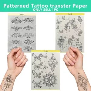 1pc Butterfly Floral Hand-Drawn Tattoo Transfer Paper, A4 Size, DIY Temporary Tattoo Template, Compatible with Gel, Ideal for Beginners/Artists, Fake Tattoos, Packaging with document Sleeve
