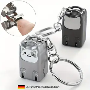 Cute Cat Design Nail Trimmer Keychain, 1pc Foldable Stainless Steel Nail Cutter, Compact Size Manicure Nail Care Tool for Daily Use, Nail Clippers