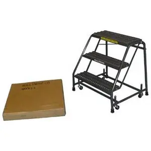 Ballymore 3-Step Spring-Loaded Rolling Safety Ladder (318P) - 28.5" High Platform, 450 Lb Capacity, 20" Base Width, 25" Base Depth, Perf Tread