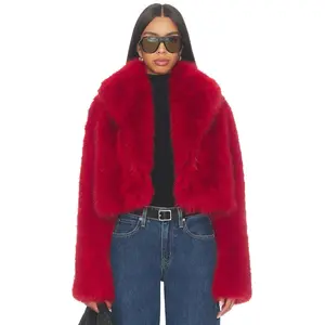 Nakedvice The Delaney Cropped Fur Jacket in Red