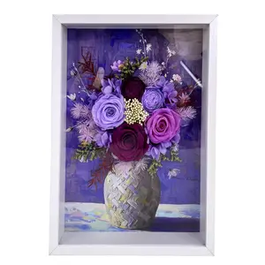 Purple Preserved Rose Flower Frame for Room Decorations, Bedroom, Living Room and Desk Aesthetic Home Decor