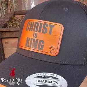 Christ is King, with Cross Leather Patch Hat