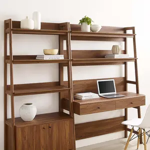 Modway Bixby 2-Piece Wood Office Desk and Bookshelf in Walnut