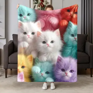Cute Cat Flannel Blanket, Fluffy Blanket, Perfect Gift for Cat Lovers, Multi-Purpose Throw for Home Decor, Travel, Nap Time, and More