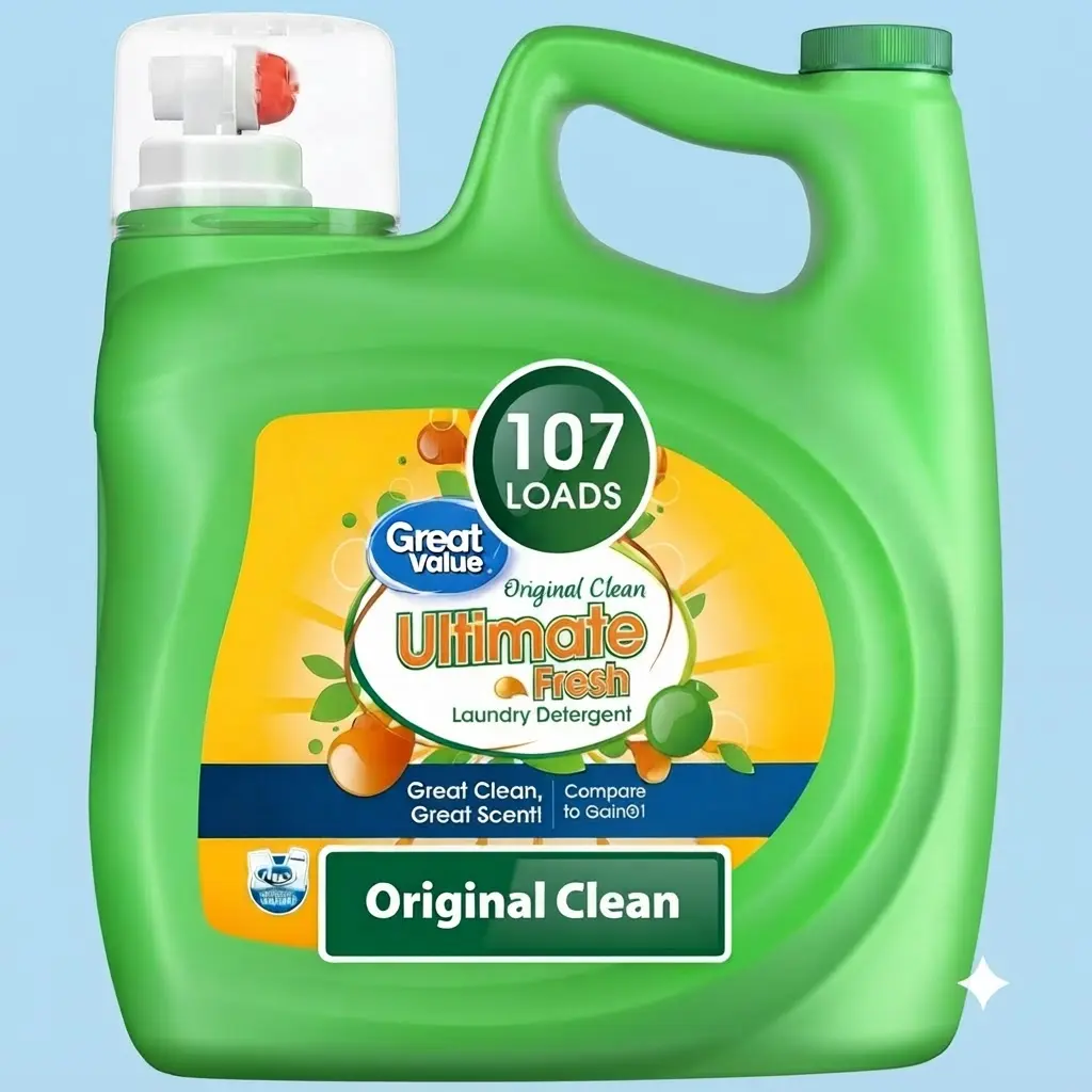 Great Value Ultimate Fresh Liquid Laundry Detergent Original Clean 154 fl oz 107 Loads Stain Remover HE Laundry Soap