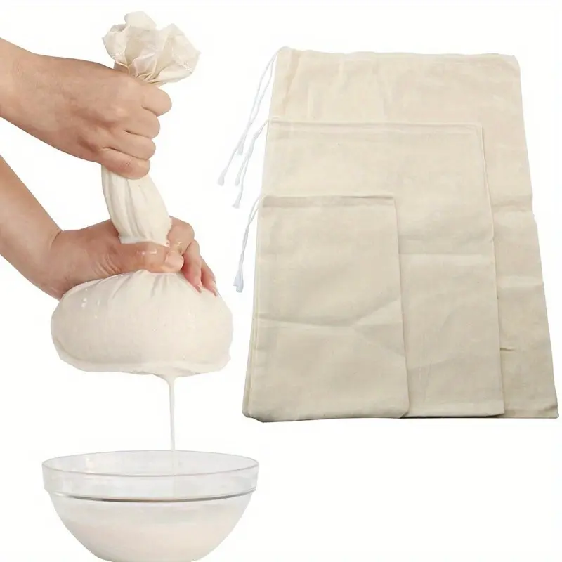 3Pcs/sets Reusable Cheesecloth Bags, For Straining Coffee Filter Strainers, Mesh Pouch, Squeezable Natural Straining Nut Milk Filter Bag, Kitchen Gadgets, Kitchenware
