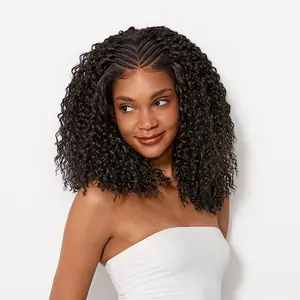 [New Arrival] Frodio Veralux™ Fiber 16" 13x6 Lace Front Braided Wig with Cornrow Top Kinky Curly Hair Pre Cut Lace and Baby Hair in Natural Black