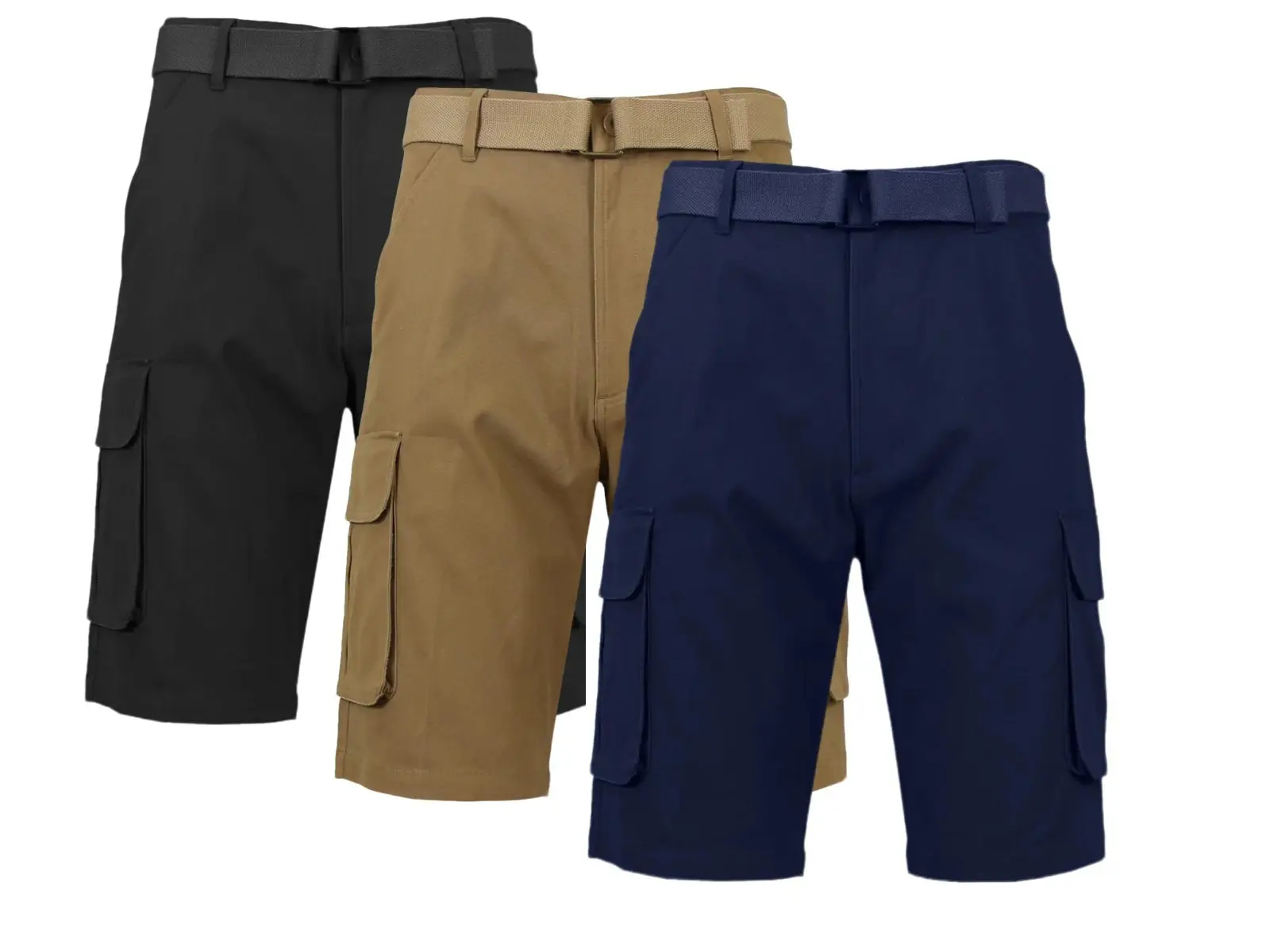 3-Pack Men's Cotton Stretch Cargo Shorts With Belt Trail Shorts 6 pockets Soft Outdoor Casual Menswear