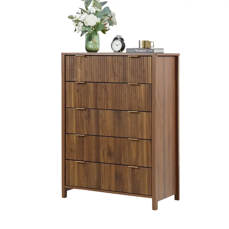 Giratree 4 5 Drawer Dressers for Bedroom, Modern Closet Chest of Drawers with Waveform Fluted Panel, Large Wood Storage Dresser Organizer for Nursery Bedroom Living Room Hallway Closet