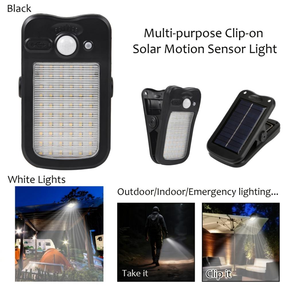 Solar Motion Lights - 2/4pcs Clip-On Solar Powered 60 LED Ultra Bright Rechargeable IP65 Rated Water Resistant Outdoor Security Lamps, 3 Multi-Modes, 100° Wide Angle, Smart Flood & Spot Lighting for Porch, Balcony