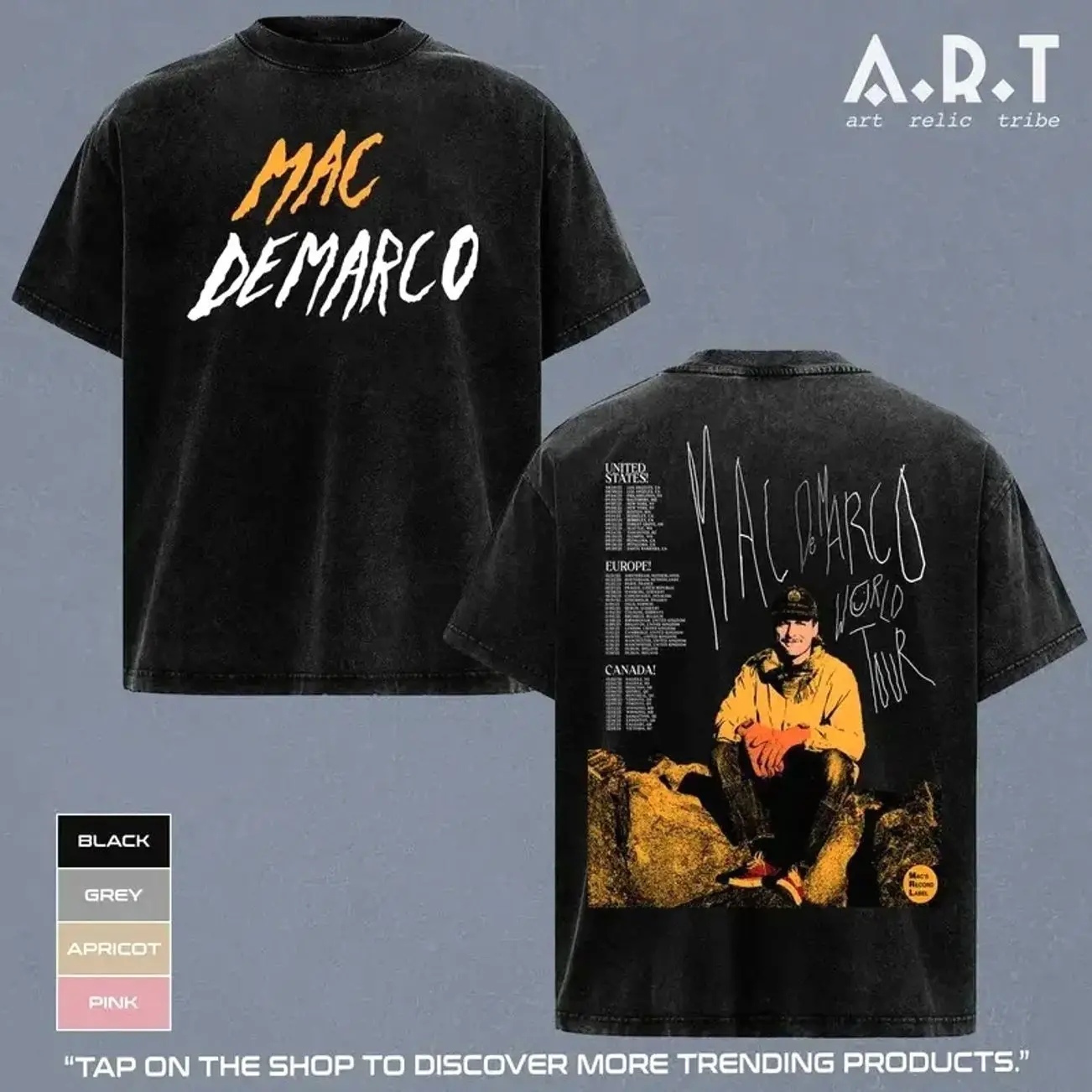 Mac DeMarco World Tour 2026 T-Shirt Washed, Mac DeMarco Graphic Tee Vintage Wash Tee Shirt, Oversized Streetwear Top Outfit, Music Merch T Shirt, Tshirt Gift for Men Women Fans R0J
