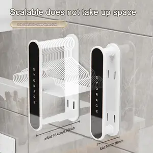 Hanger storage, balcony wall-mounted retractable storage rack, punch- installation rack for hangers, suitable for home balcony, washing machine, bathroom hanger storage Organiser Hangable Hanging ,Deals for you days Laundry White