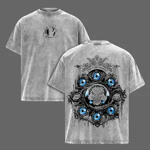 Jujutsu Kaisen Gojo Satoru 6 Eyes Oversized Heavy Cotton T-Shirt - Short-Sleeve, Round Neck, Casual, Loose-Fitting, Medium Length Washed Vintage Double-Printed Retro Unisex Streetwear Graphic Top, JJK Culling Game Anime Manga Menswear