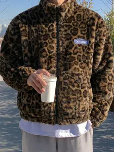 Men's Leopard Print Jacket Coat, Street Style Fashion Brand, Casual Loose Fit Long Outerwear, Spring & Fall Clothing