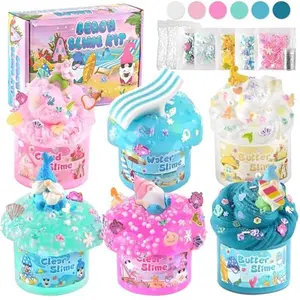 LAWOHO 6 Pack Slimes, Pink & Blue Slime Kit with Cloud, Butter Clear Water Slime, Non-Sticky Soft Sensory Toys, Slime Party Favors, Goodie Bag Stuffers for Girls & Boys Birthday Christmas Slime Gifts