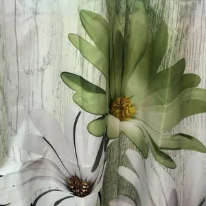 No hooks double-layer shower curtain, Daisy printed waterproof fabric, retro country style home decoration, hotel, dormitory and bathroom accessories, 72x75in