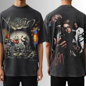[Comfort Color] Vintage Korn Band Tee, 90s Nu-Metal Graphic T-Shirt, High-Quality Print, Comfortable Cotton, Trending Us Streetwear, Menswear Tops Crewneck Shortsleeve Sport Classic
