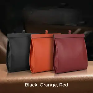 Foldable Car Backseat Trash Bin, Waterproof PU Leather with Magnetic Closure, Hanging Organizer Bag in Black/Orange/Red