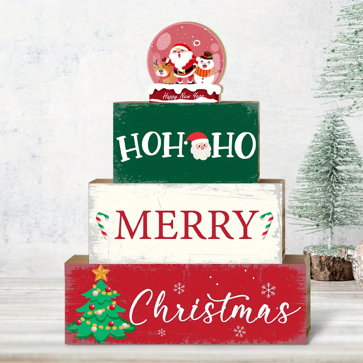 4pcs Christmas Wooden Desktop Signs Exquisite and Cute Decorations for Farmhouse Bedroom, Kitchen & Dining Tabletop Suitable as Gifts for Christmas, Thanksgiving & Birthdays