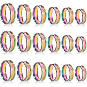 1 Box 18 count Ring Cores Inlay Ring Blanks Stainless Steel Rainbow Color Grooved  Size 7/8/9/10/11/12 Round Empty  Findings for  Making Kits Men Women
