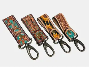 Genuine Western Tooled Leather Tab Key Fob - Leather Keychain Wristlets - Western Cowgirl Key Fob - Cowgirl Car Accessory - Gift for Her