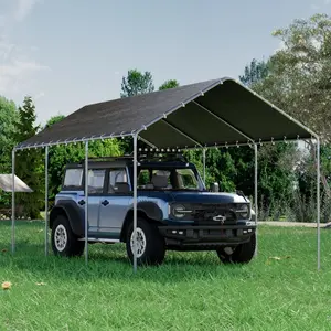10x20 Portable Outdoor Garage (Grey/White) - Heavy Duty Carport with UV Protected Tarp Shelter Cover for Car & Boat