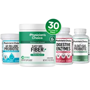 Physician's Choice Complete Gut Support System Bundle: Digestive Enzymes + 60 Billion Probiotic + Bloat & Gas Probiotic + Easy Mix Fiber